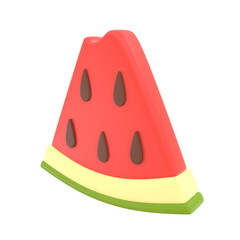 Cut triangular red watermelon slice with dark seeds without background. PNG. 3D rendering