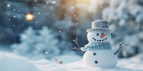 christmas snowy winter snowman snowflakes falling background cinematic - obrazy, fototapety, plakaty