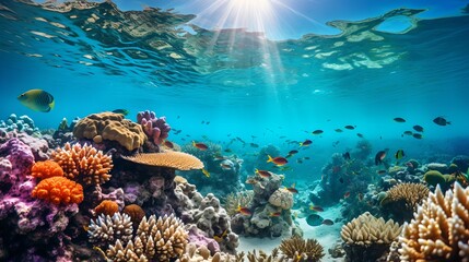 Underwater Paradise: Tropical Reef and Colorful Sea Life - obrazy, fototapety, plakaty