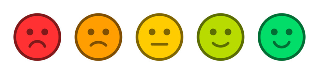 Feedback emoticons emojis. Smiley icon set , happy, neutral, sad, emoji, icon - Customer satisfaction rating scale with good and bad emotions. Vector illustration