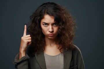 woman with wavy hair showing finger sign