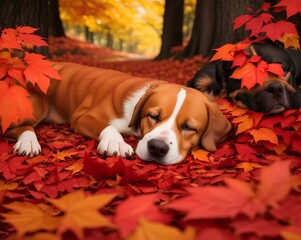 Dog in leaves