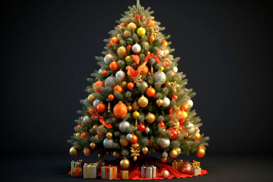 Christmas tree. Modern Merry christmas and New year with dark background. Preparing for the winter holidays. Illustration for articles, packaging, advertising, design.