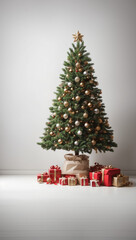 Fototapeta na wymiar Christmas tree over white background. Backdrop with copy space
