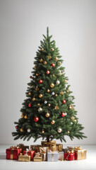 Christmas tree over white background. Backdrop with copy space