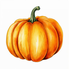 Obraz premium Pumpkin isolated on white background. Hand drawn watercolor illustration. Halloween traditional vegetable, Thanksgiving harvest decoration element.