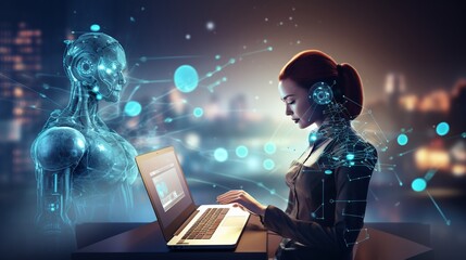 Woman chatting with an intelligent artificial intelligence