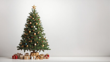 Christmas tree over white background. Backdrop with copy space