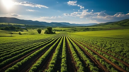 Obrazy na Plexi  Aerial view of a farm with precision-planted rows. Generative AI
