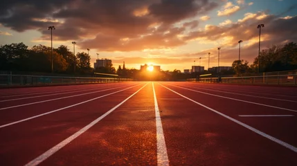 Foto op Canvas An empty running track with morning light. Generative AI © ProVector