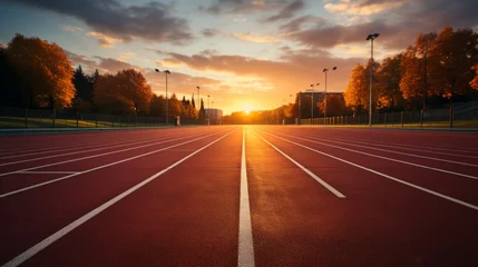 Foto op Canvas An empty running track with morning light. Generative AI © ProVector