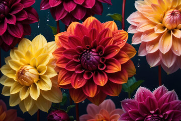 Fototapeta premium Colorful dahlia flowers background. Generative ai