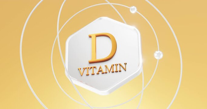 vitamin d - hexagonal inscription with orbiting atoms, vitamin for immunity, Cholecalciferol, Ergocalciferol, Calcifediol.