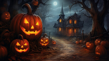 Big Scary Pumpkins and a Dark Path to a Halloween Haunted House - Generative AI