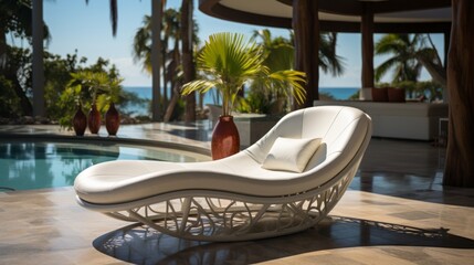 Obraz premium Beach lounger near the pool. Generative AI