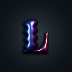 L Letter with 3D Inflated Balloon Effect. Vector Font Element in Gradient Metal Color. Y2k Typography Design.