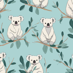 Koalas pattern, background, hand-drawn cartoon flat art Illustrations in minimalist vector style © Alexander