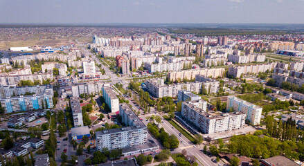 Obraz premium Scenic view from drone of modern cityscape of Russian city of Stary Oskol ..