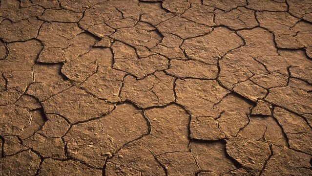 Dry soil with cracks, closeup on dried desert land.