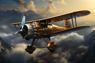 Iconic World War I plane soaring through the sky. Generative Ai.