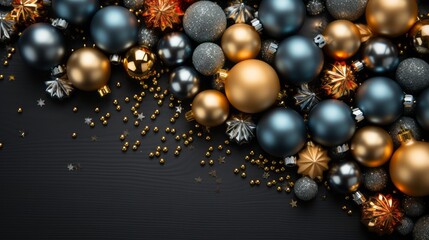 Christmas colorful decorations with a black background. Generative AI