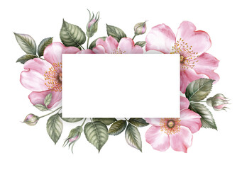 Pink watercolor floral frame. Sakura blossom flower