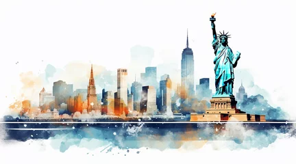 Fotobehang Aquarelschilderij wolkenkrabber  new York watercolor style. travel. vacations. 