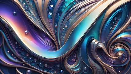 3D swirly waves iridescent metal colorful wallpaper