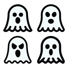 Set of cute ghost, Halloween concept, cartoon ghosts, spooky, for T-shirt vector isolated