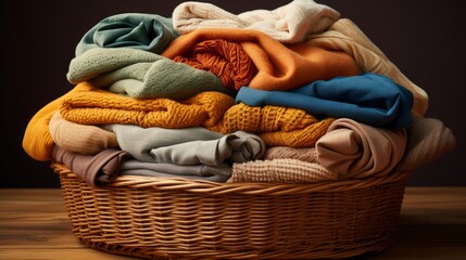 Obraz premium Cloth washing. Basket with dirty clothes. Generative AI