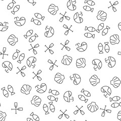 Paddles, Whale, Seashell, Fish Seamless Pattern for printing, wrapping, design, sites, shops, apps