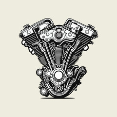 classic vintage motorcycle engine logo - obrazy, fototapety, plakaty