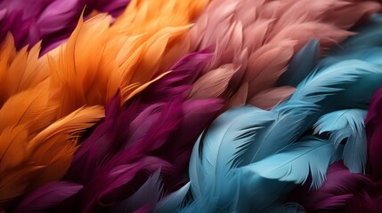 Fototapeta premium Colorful feather background close-up. Generative AI