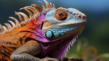Fototapeta premium Colorful lizard in close-up detail displaying its. Generative AI