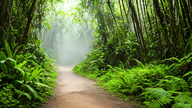 Mystical jungle path, a road between jungles