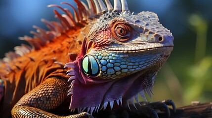 Colorful lizard in close-up detail displaying its. Generative AI
