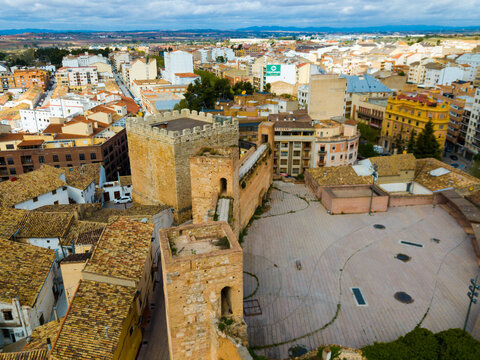 Historical view of Castle towers and fortress landmark of Requena, Valencia province