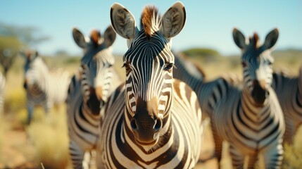 A heard of zebras grazing on the african savannah.UHD wallpaper