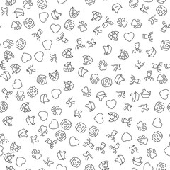 Heart, Paw, Cat and Dog Muzzles Seamless Pattern for printing, wrapping, design, sites, shops, apps