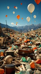 A landfill site with mountains of trash and discarded.UHD wallpaper