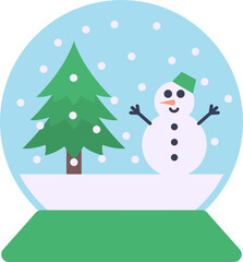 vector of a snow globe containing a snowman and a tree