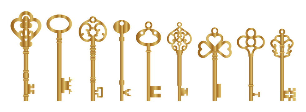 vintage gold keys vector collection set