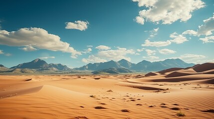 Fototapeta na wymiar Desert landscape with sand dunes and mountains capturi. Generative AI