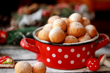 Fritule - Croatian mini doughnuts. Selective focus