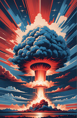 Explosion nuclear red and blue illustration mobile wallpaper - obrazy, fototapety, plakaty