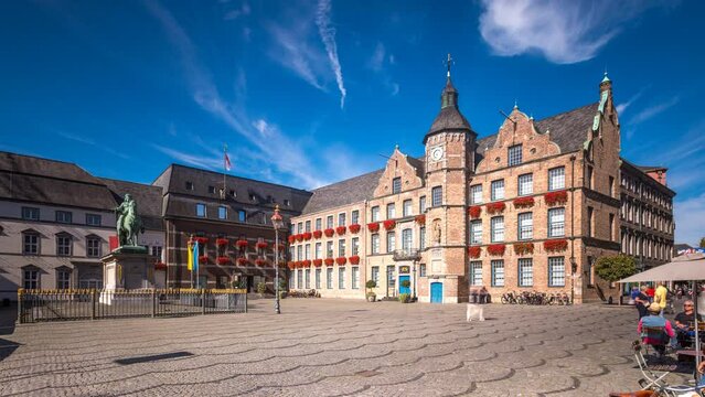 Dusseldorf Rathaus (Town Hall), germany city dusseldorf old tow,city centre main sqaure time lapse hyperlapse.