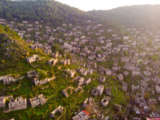 Fototapeta na wymiar View from drone of former Greek village Kayakoy, Fethiye, Turkey