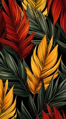 texture of colorful tropical leaves, large palm foliage, nature, exotic background.