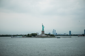 Beautiful view of Statue of Liberty on Liberty island in New York in Hudson river delta.