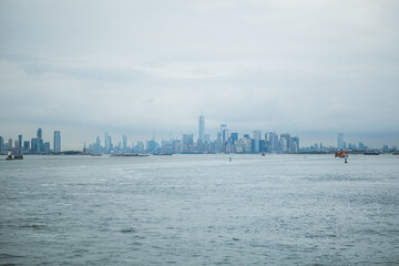Staten island ferry on the hudson river in lower manhattan in New York city on a sunny day, United...